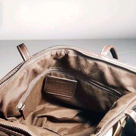 Coach F19046 Authentic Brown & Tan Signature C Stripe Shoulder Tote Purse Bag - Picture 7 of 8